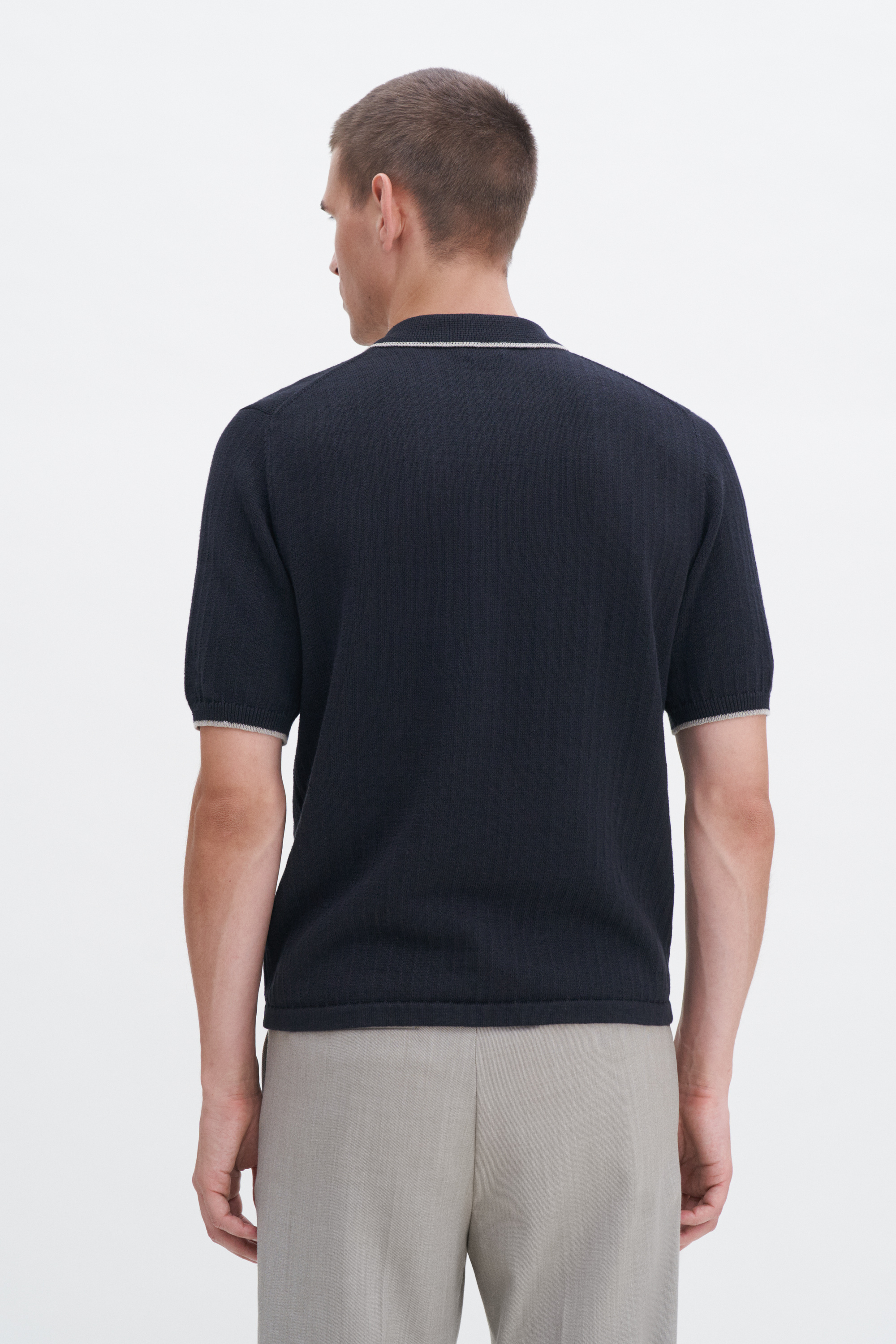 Filippa K Linen Cotton Knit Polo In Black