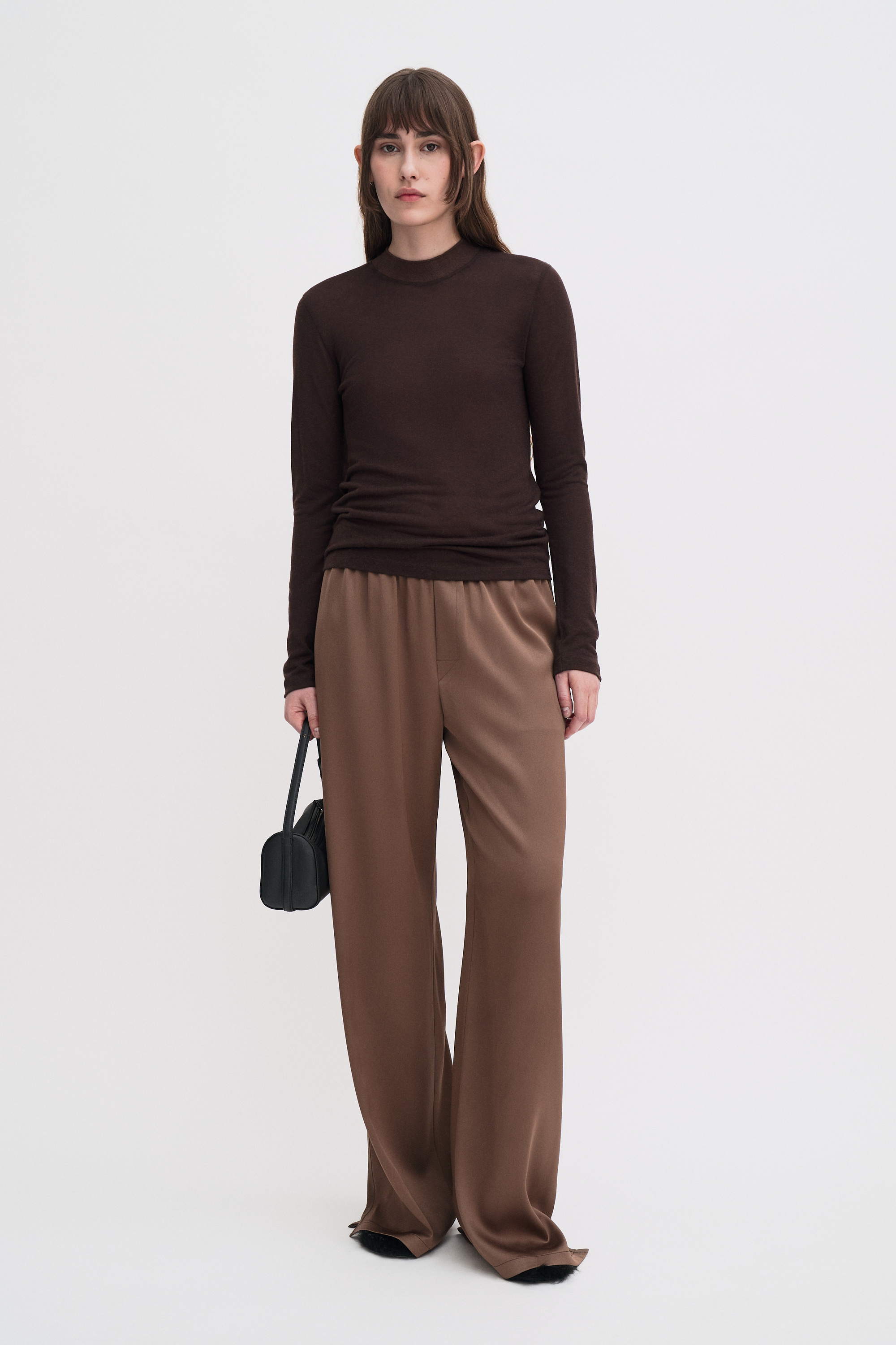 Filippa K Lyocell Cashmere Mock Neck Top In Brown