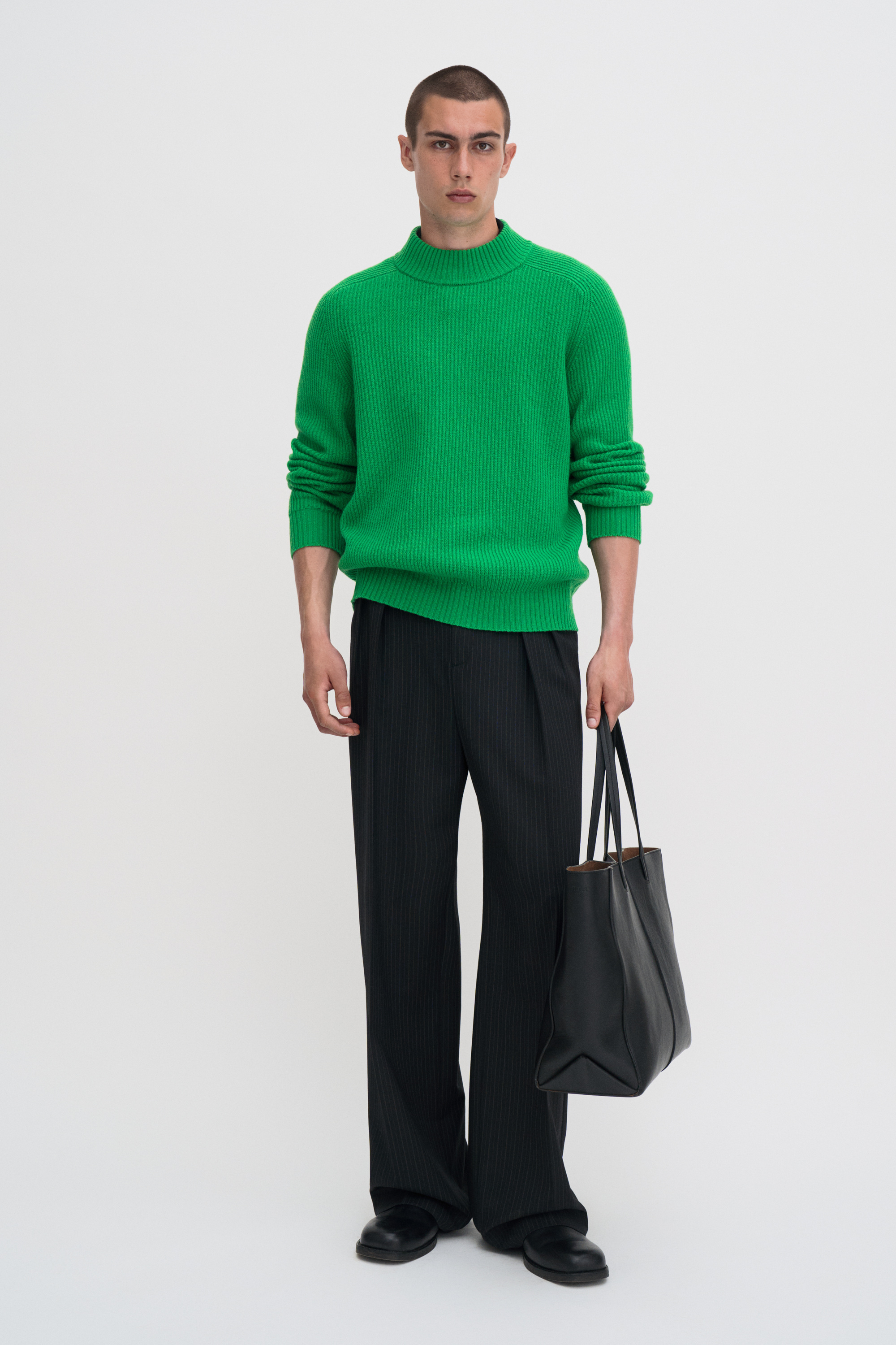 Filippa K Ribbed Wool Mockneck Sweater In Green