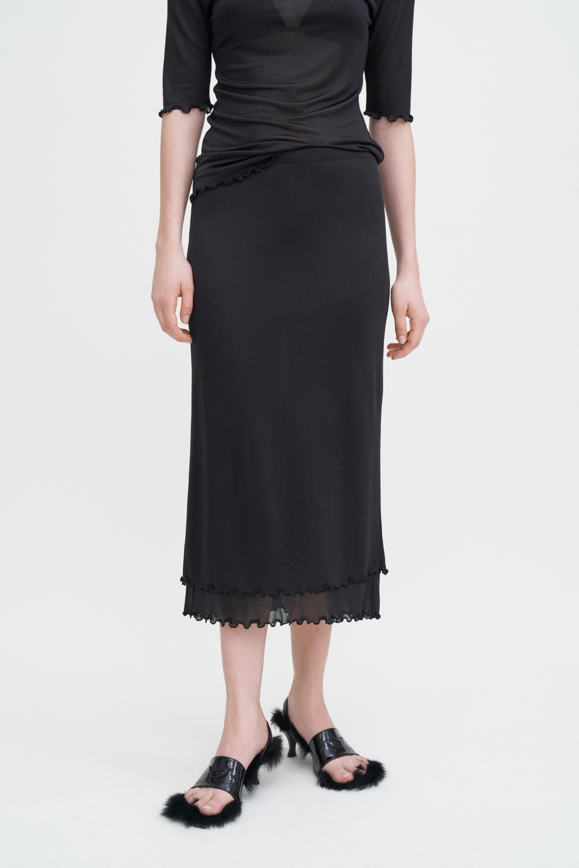 Filippa K Layered Frill Crepe Skirt In Black