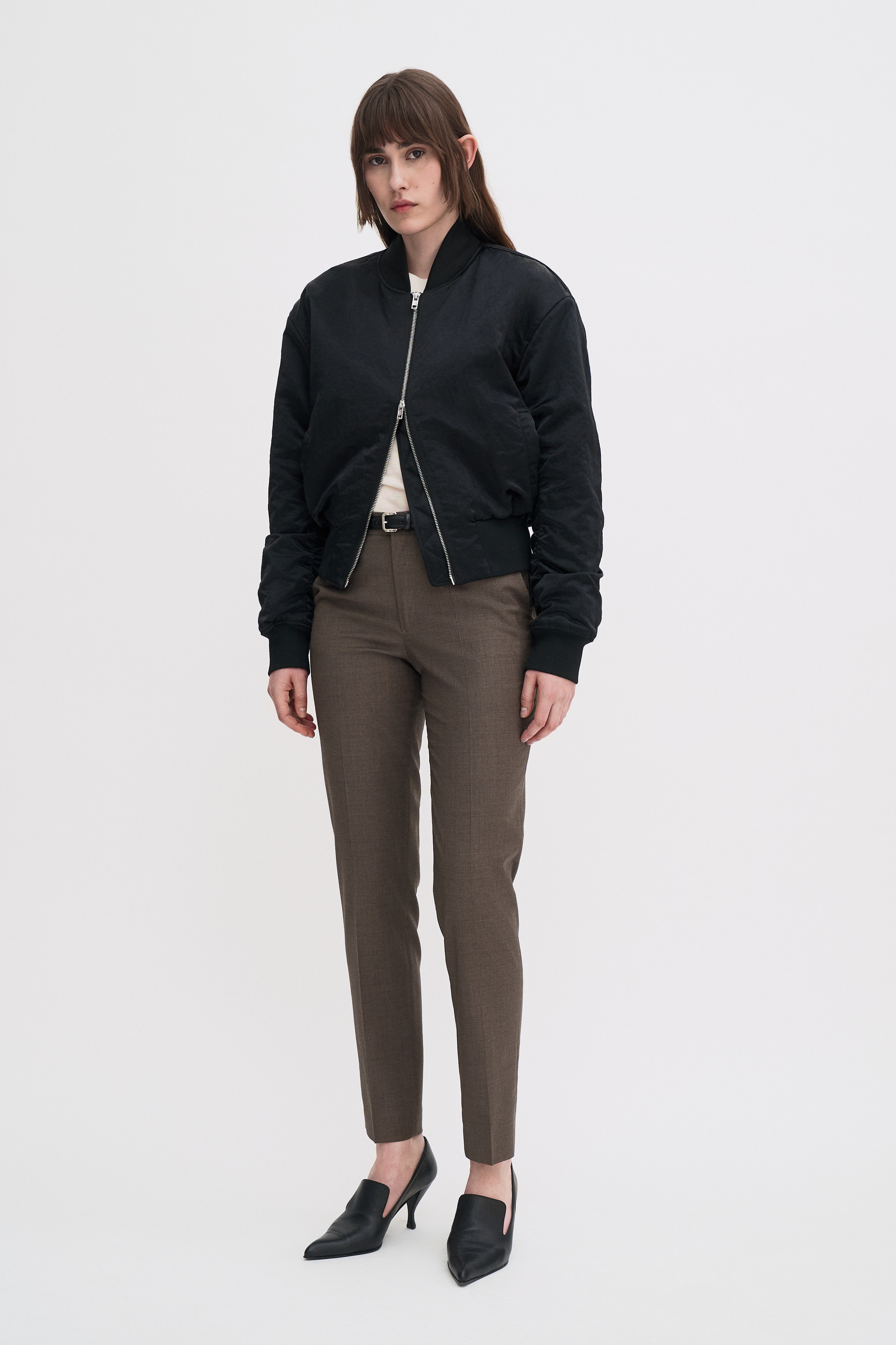 Filippa K Emma Cropped Cool Wool Trousers In Brown