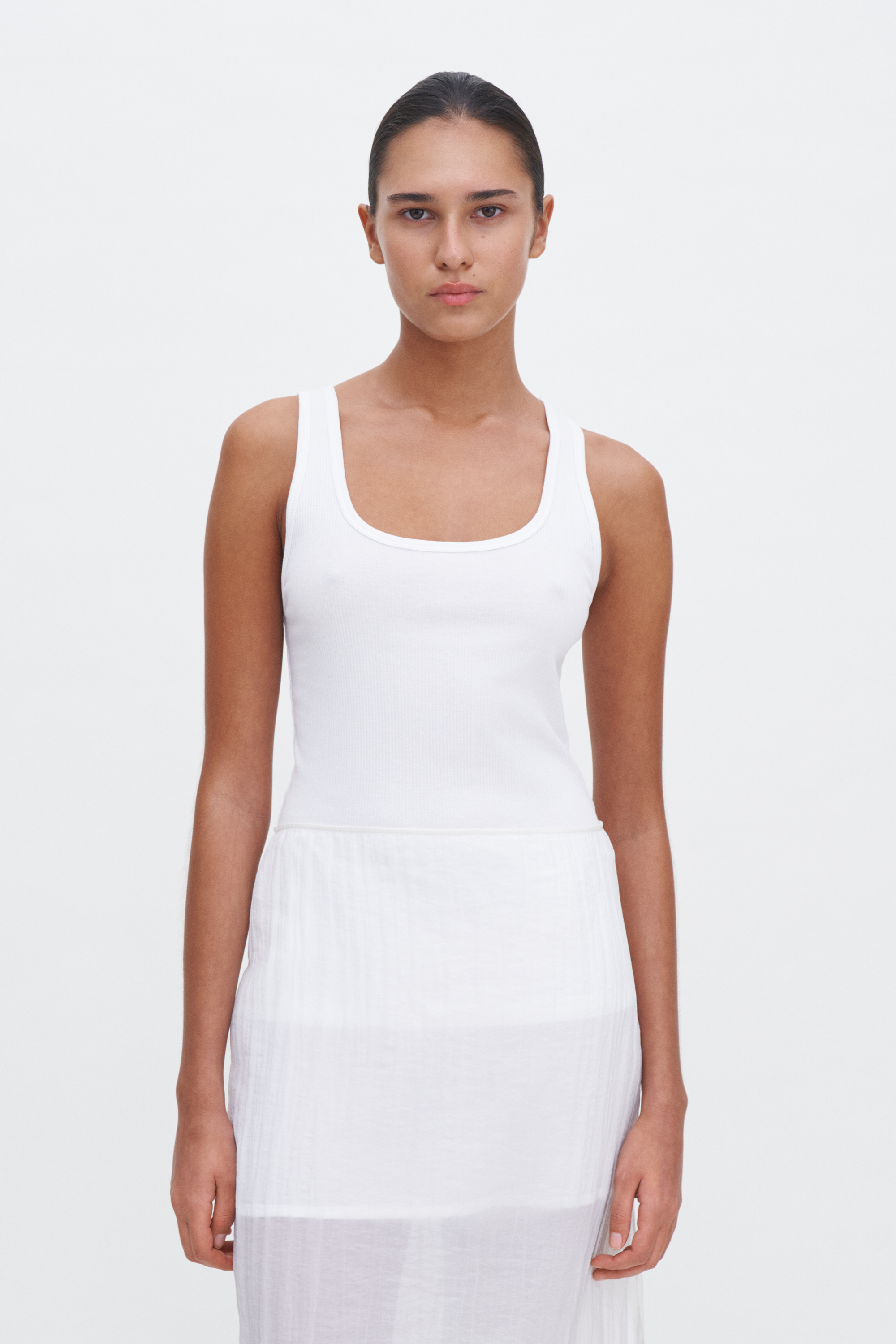 Shop Filippa K Fine Rib Scoop Tank In White