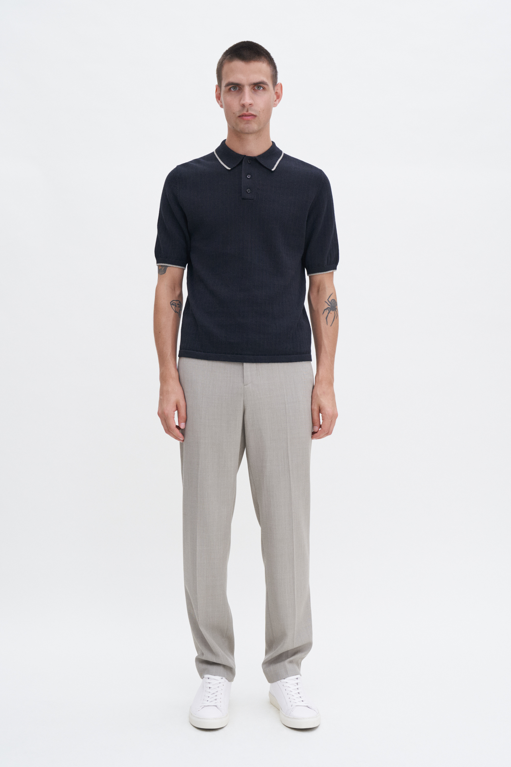 Filippa K Linen Cotton Knit Polo In Black