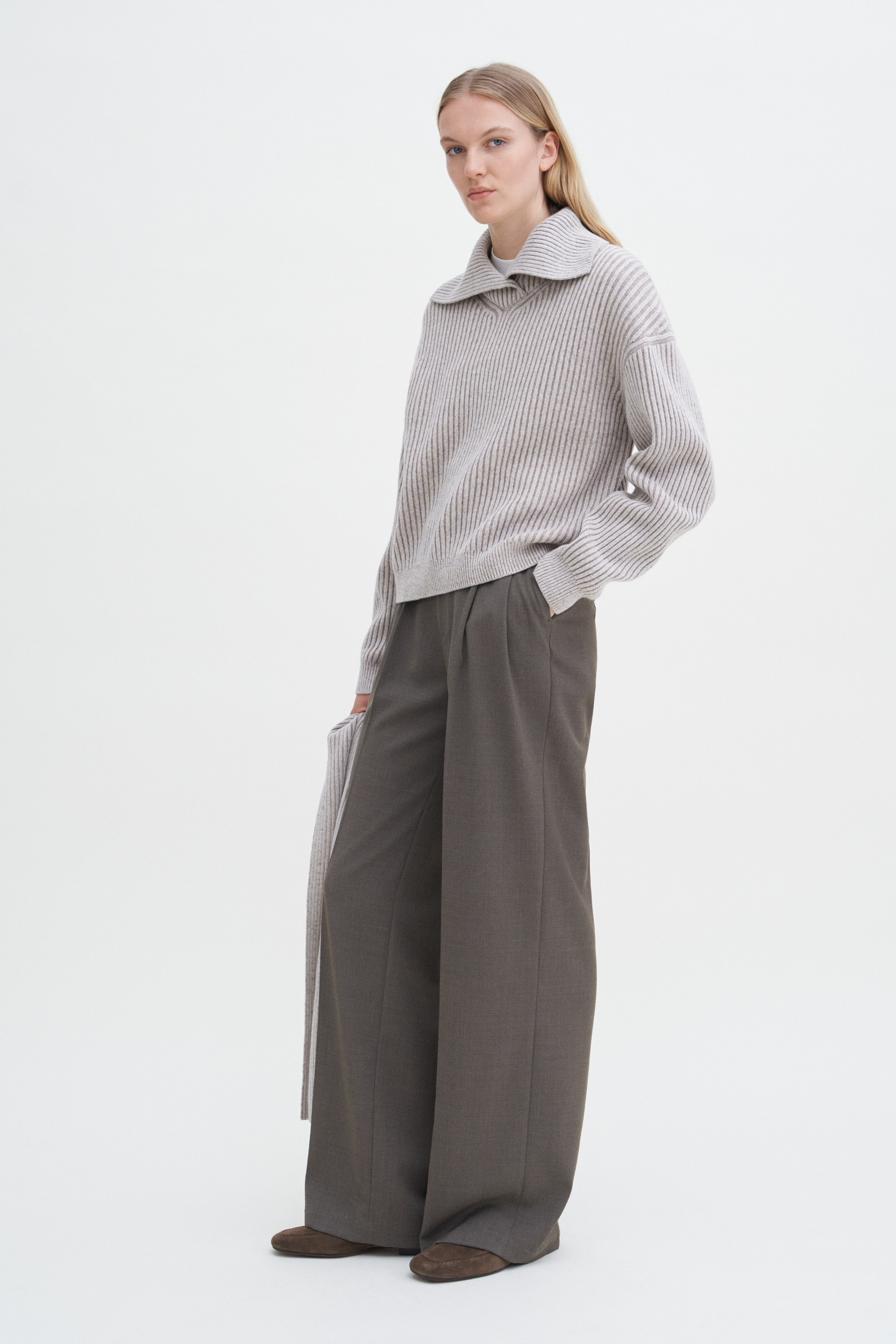 Filippa K Ribbed Collar Sweater In White
