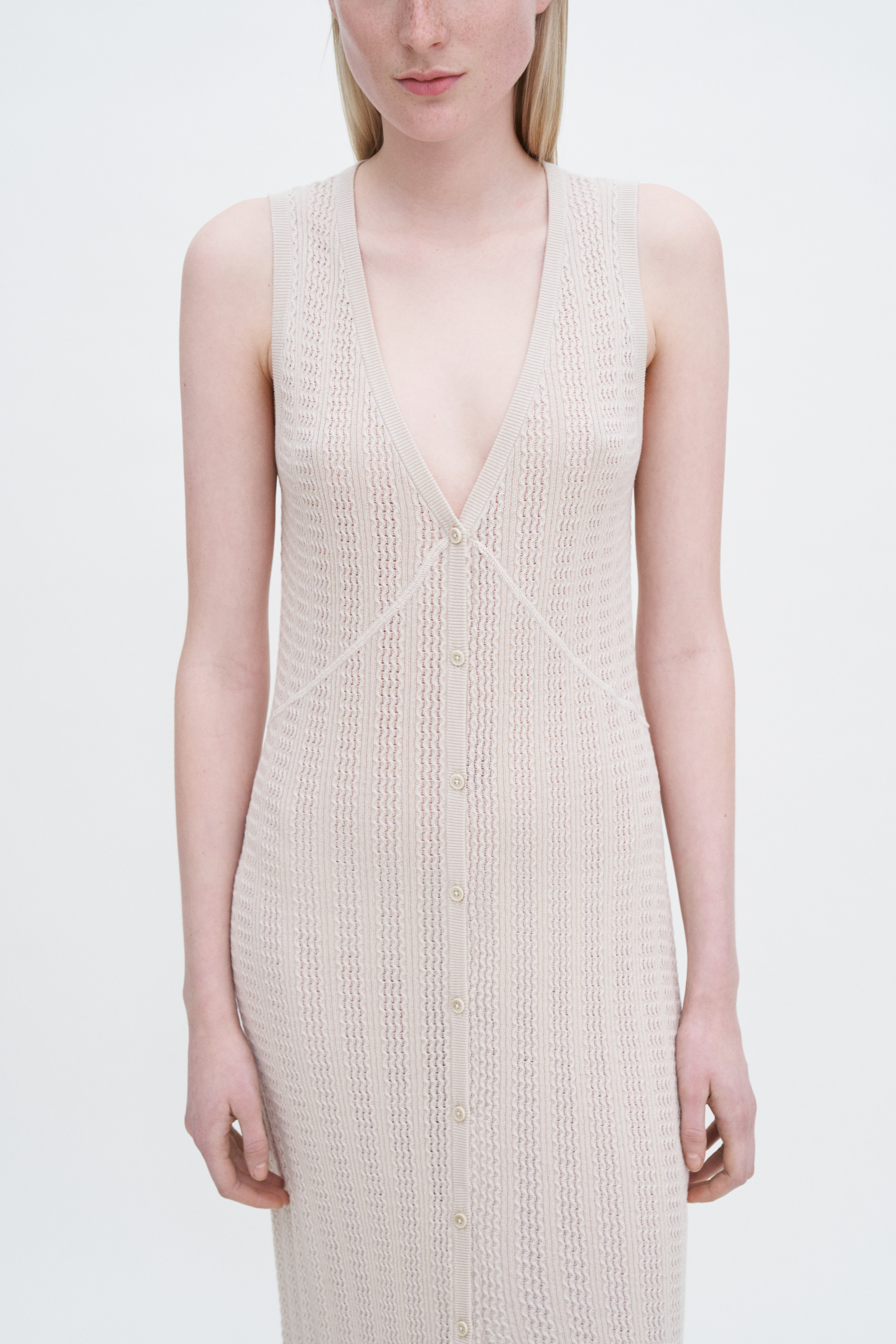 Filippa K Buttoned Lace Knit Dress In Beige