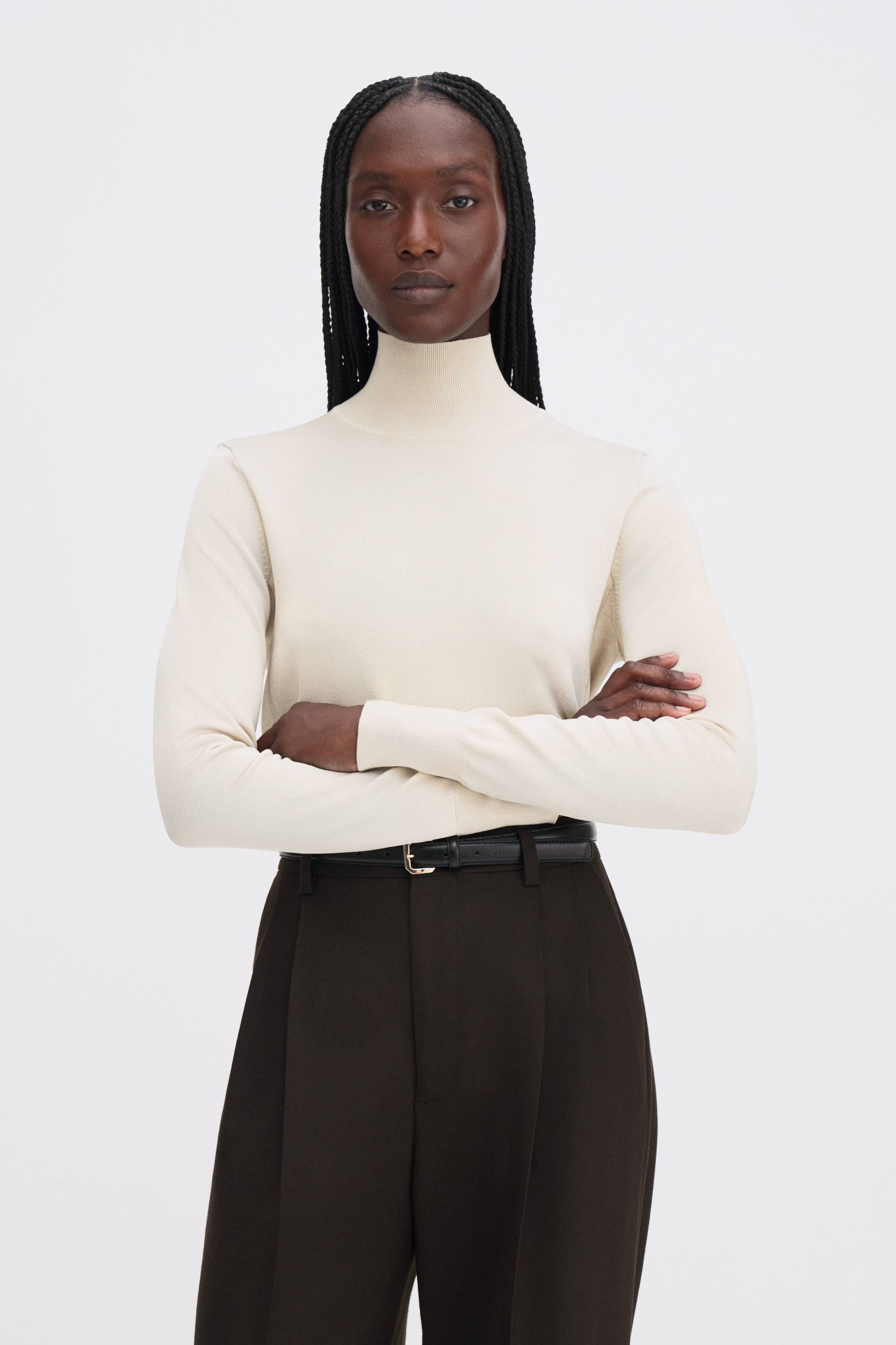 Filippa K Glossy Knit Turtleneck Sweater In White