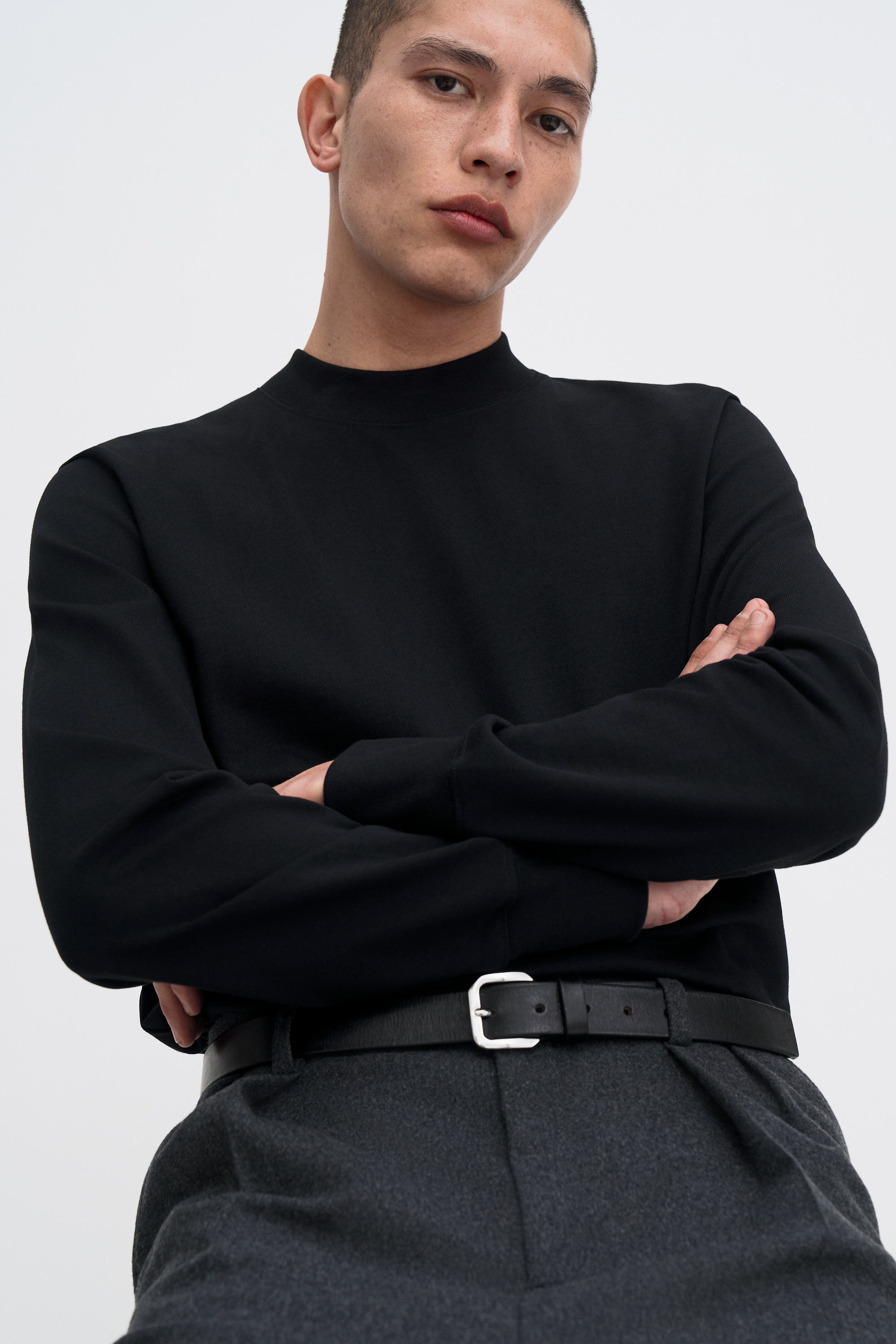 Filippa K Heavy Cotton Mock Neck Shirt In Black