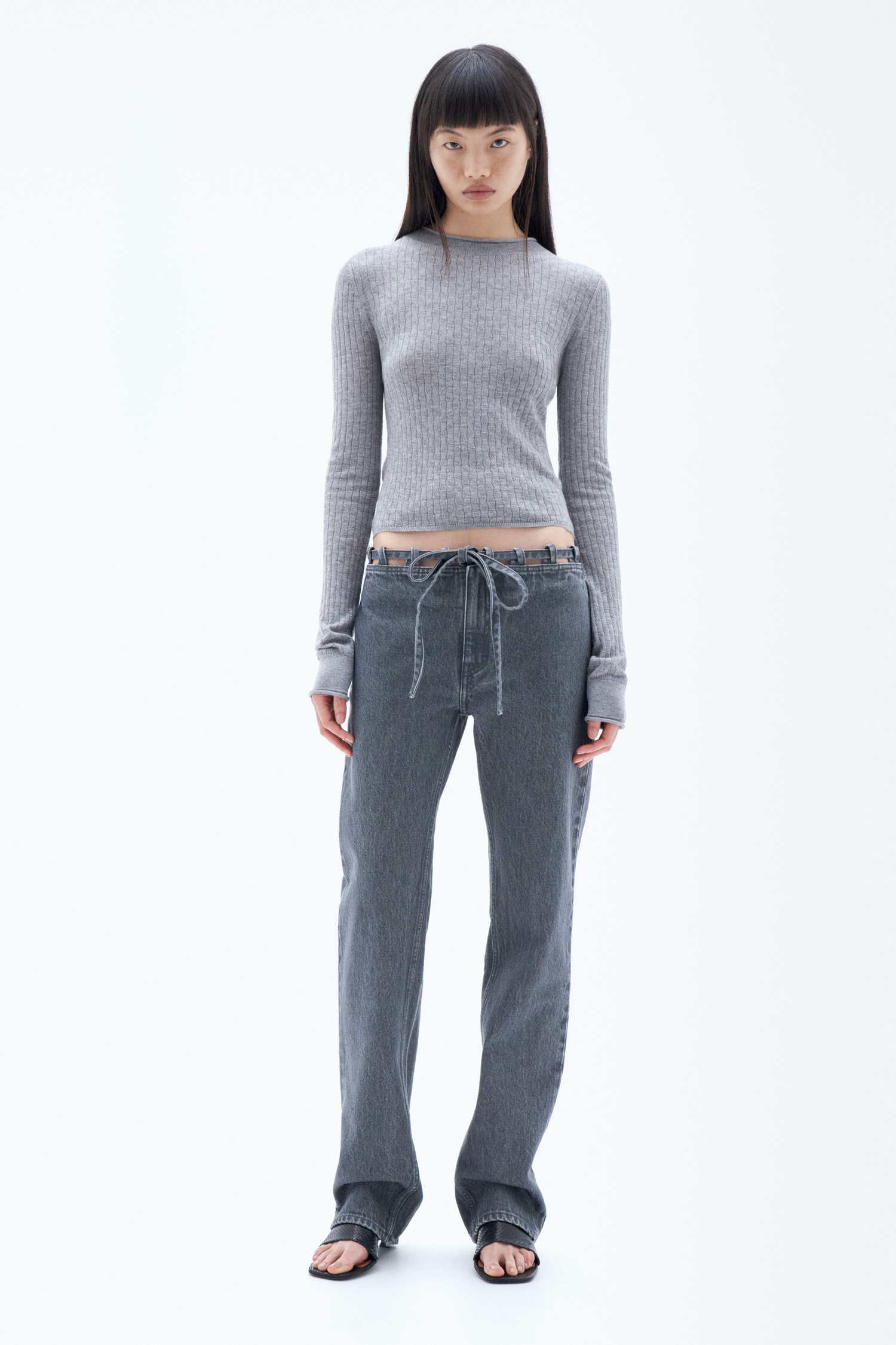 Shop Filippa K Lace Waist Jeans In Grey