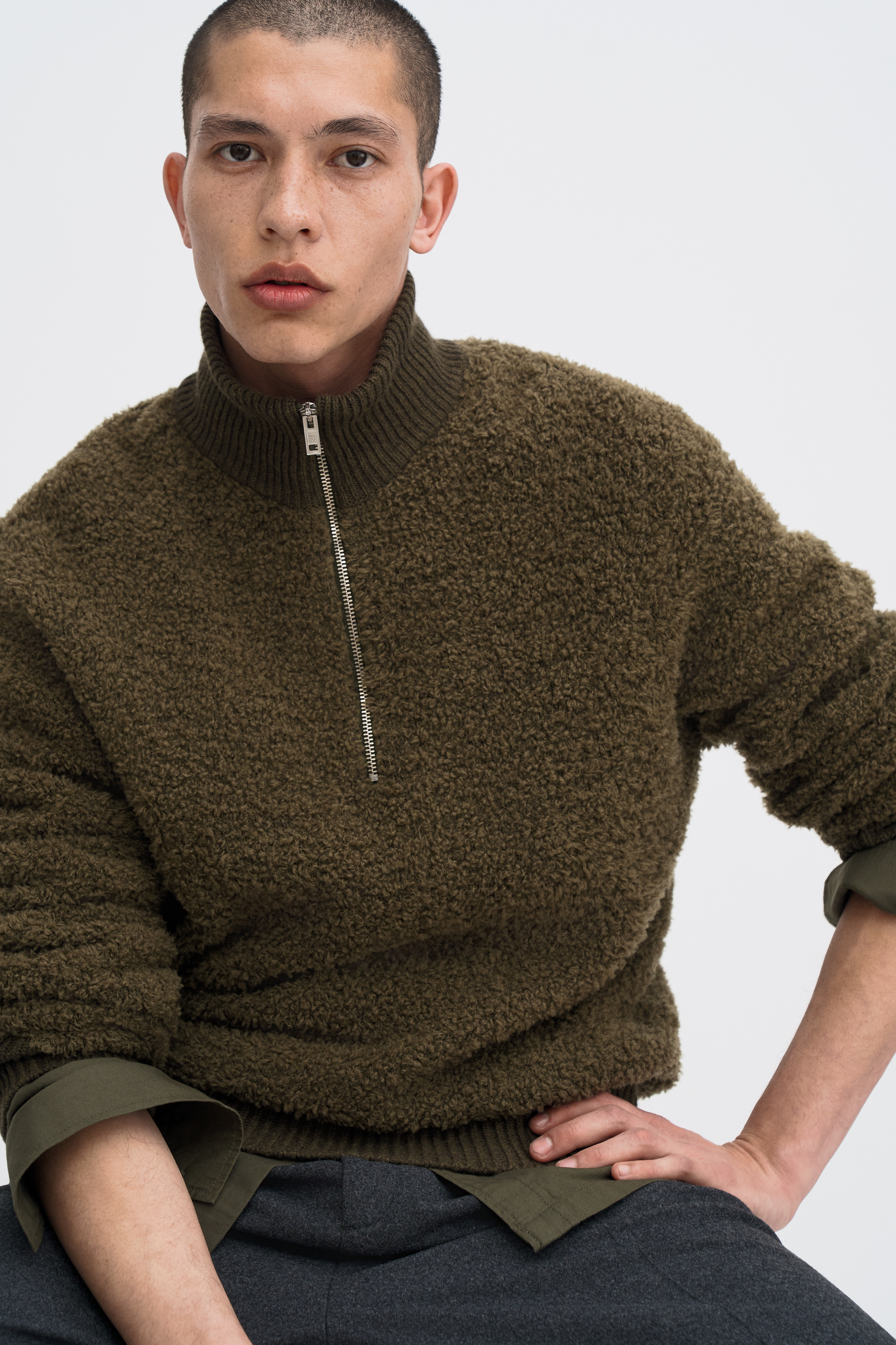 Filippa K Fluffy Half Zip Sweater In Brown