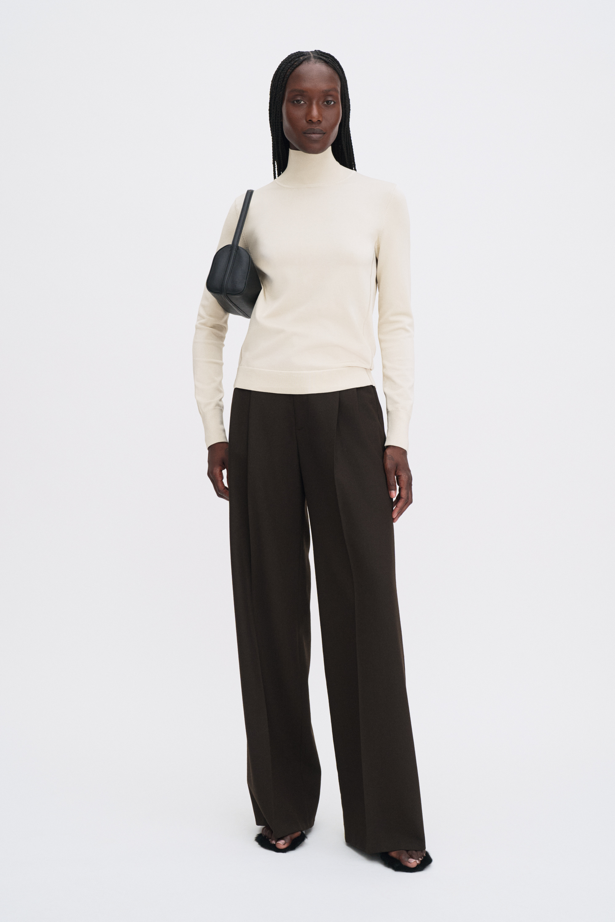 Filippa K Glossy Knit Turtleneck Sweater In White