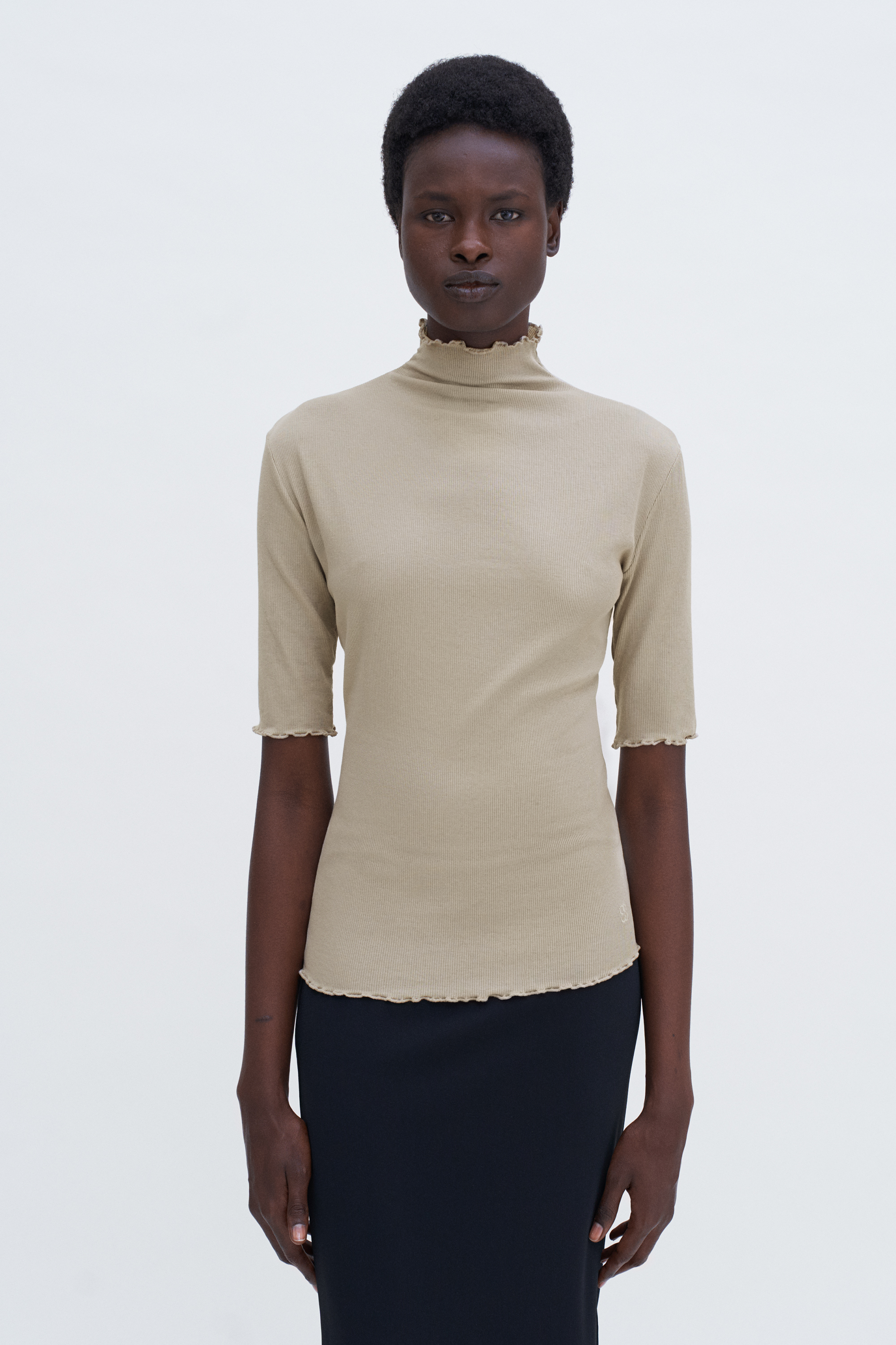 Filippa K Rib Mock Neck Tee In Grey