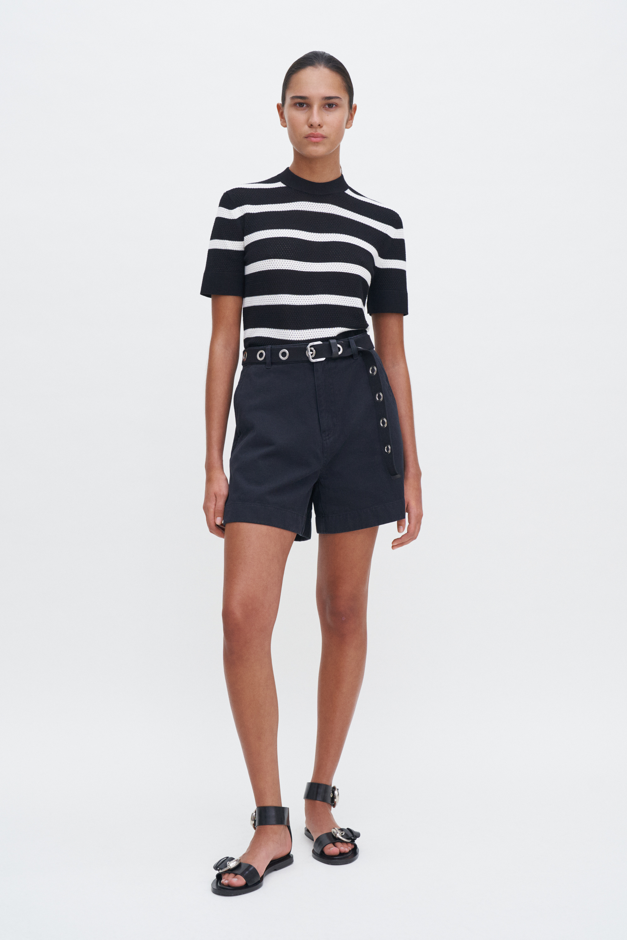 Shop Filippa K Striped Mesh Tee In Black