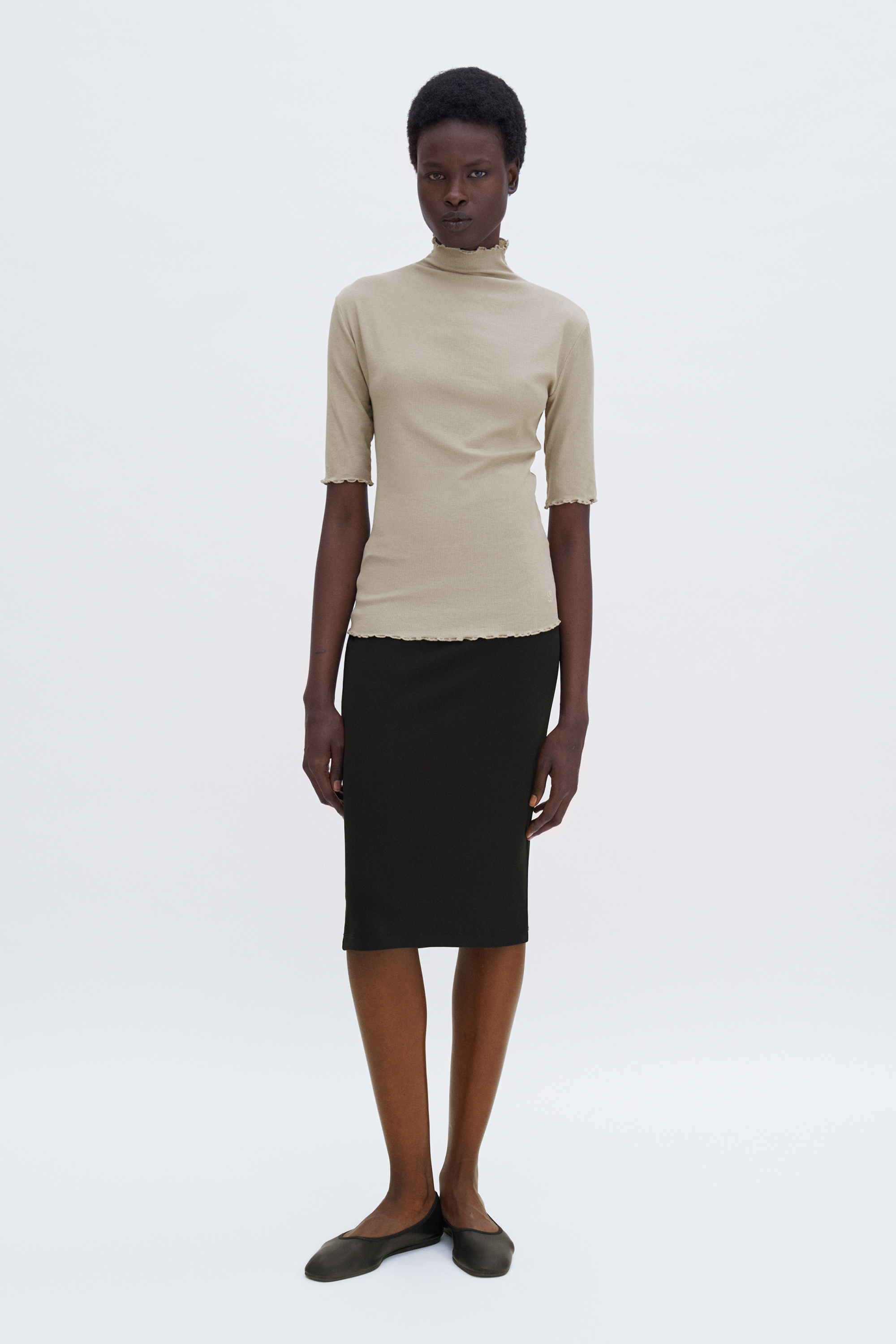Filippa K Rib Mock Neck Tee In Grey