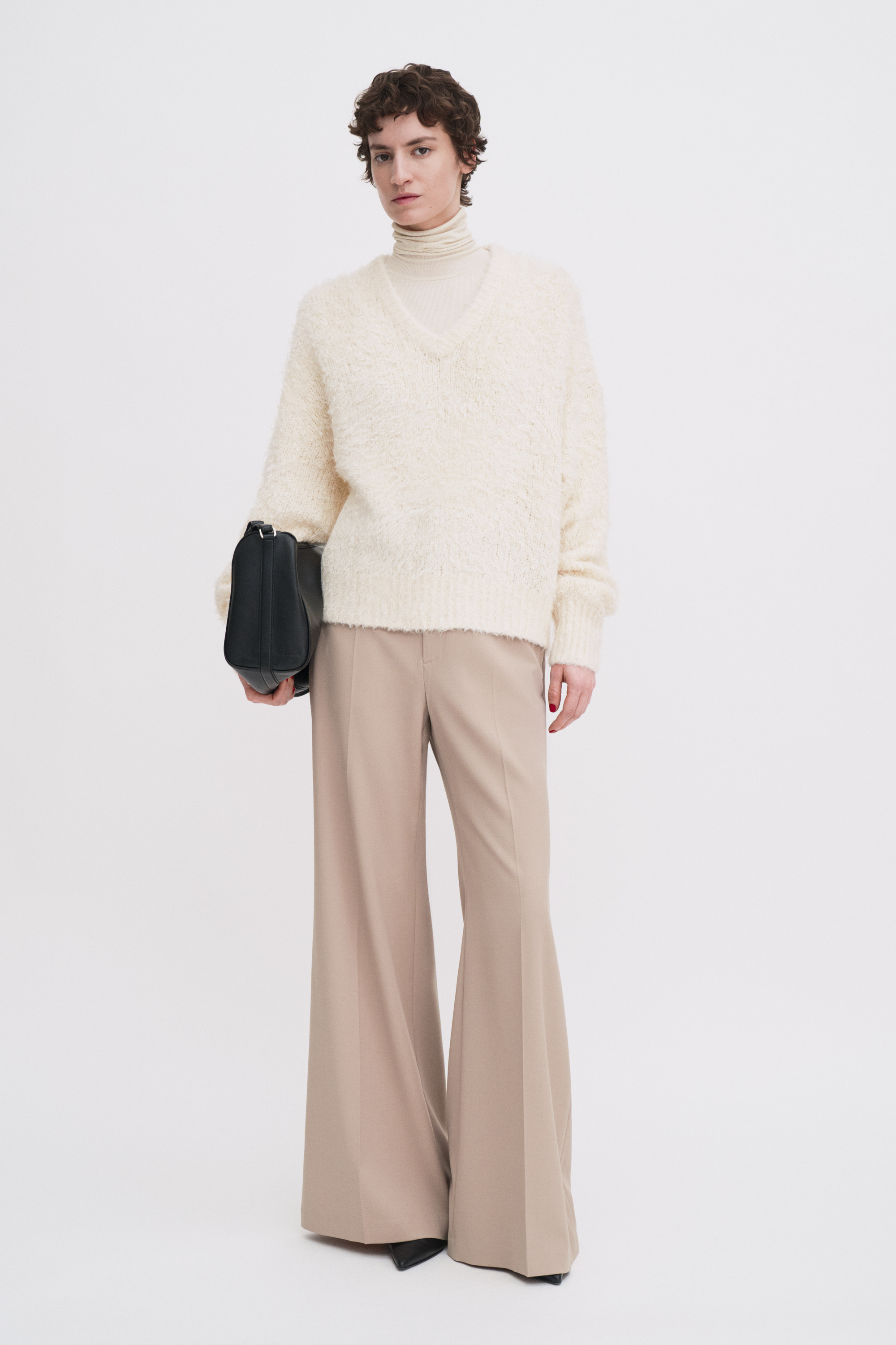 Filippa K Fluffy Silk V-neck Sweater In White