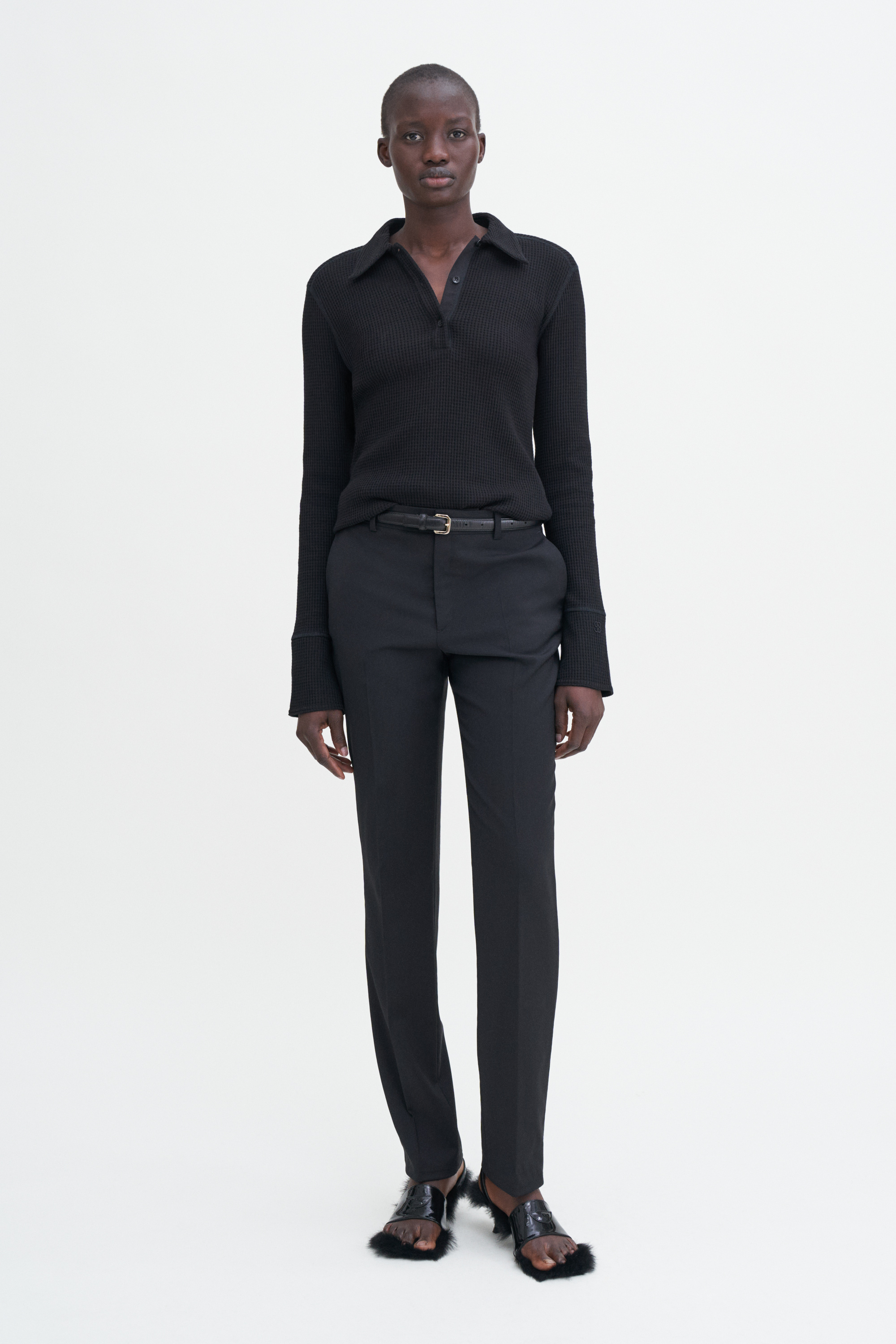 Shop Filippa K Waffle Polo Shirt In Black