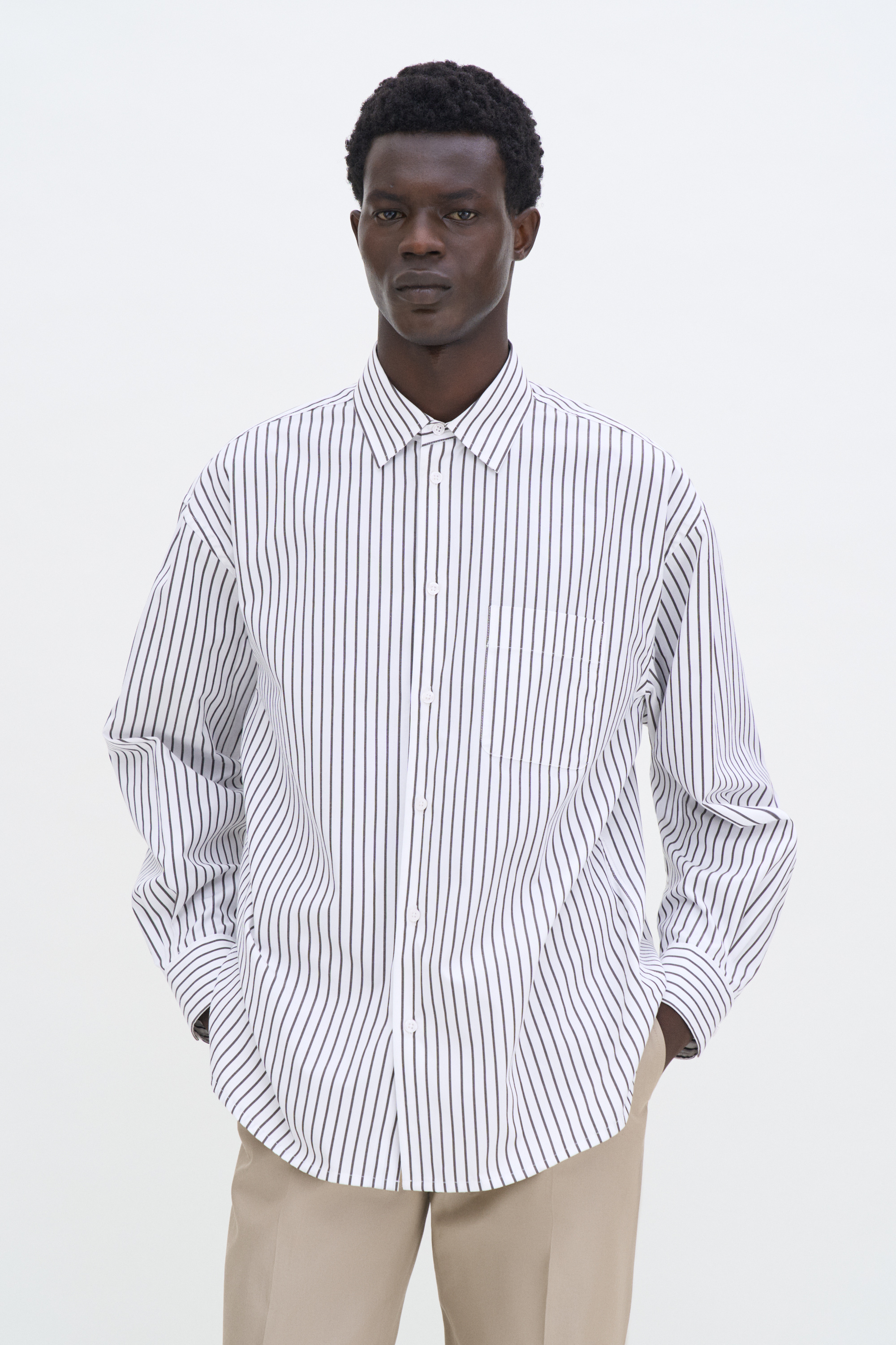 Filippa K Striped Cotton Poplin Shirt In Brown