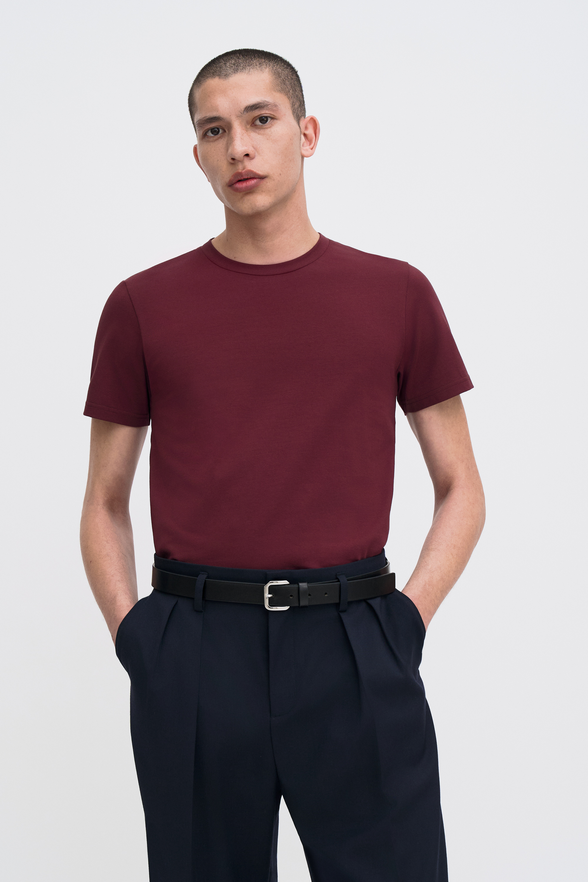 Filippa K Stretch Cotton Tee In Burgundy