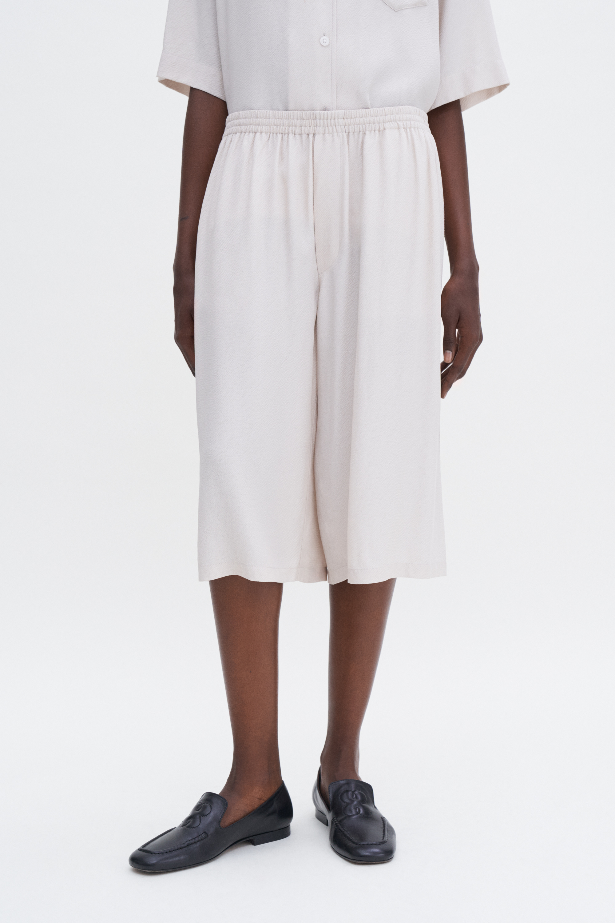 Shop Filippa K Draped Twill Shorts In Beige