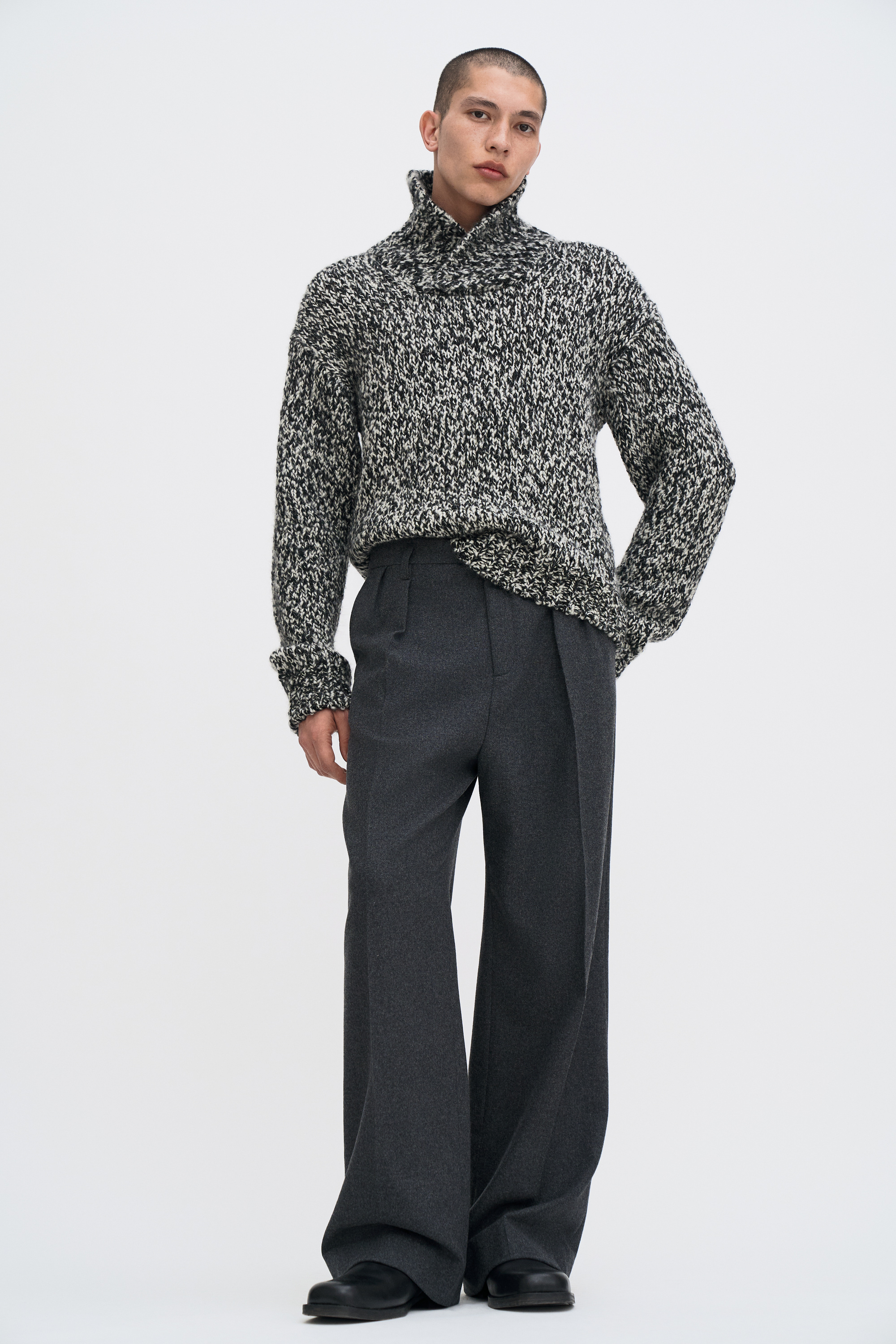 Filippa K Shawl Collar Mouliné Sweater In Gray
