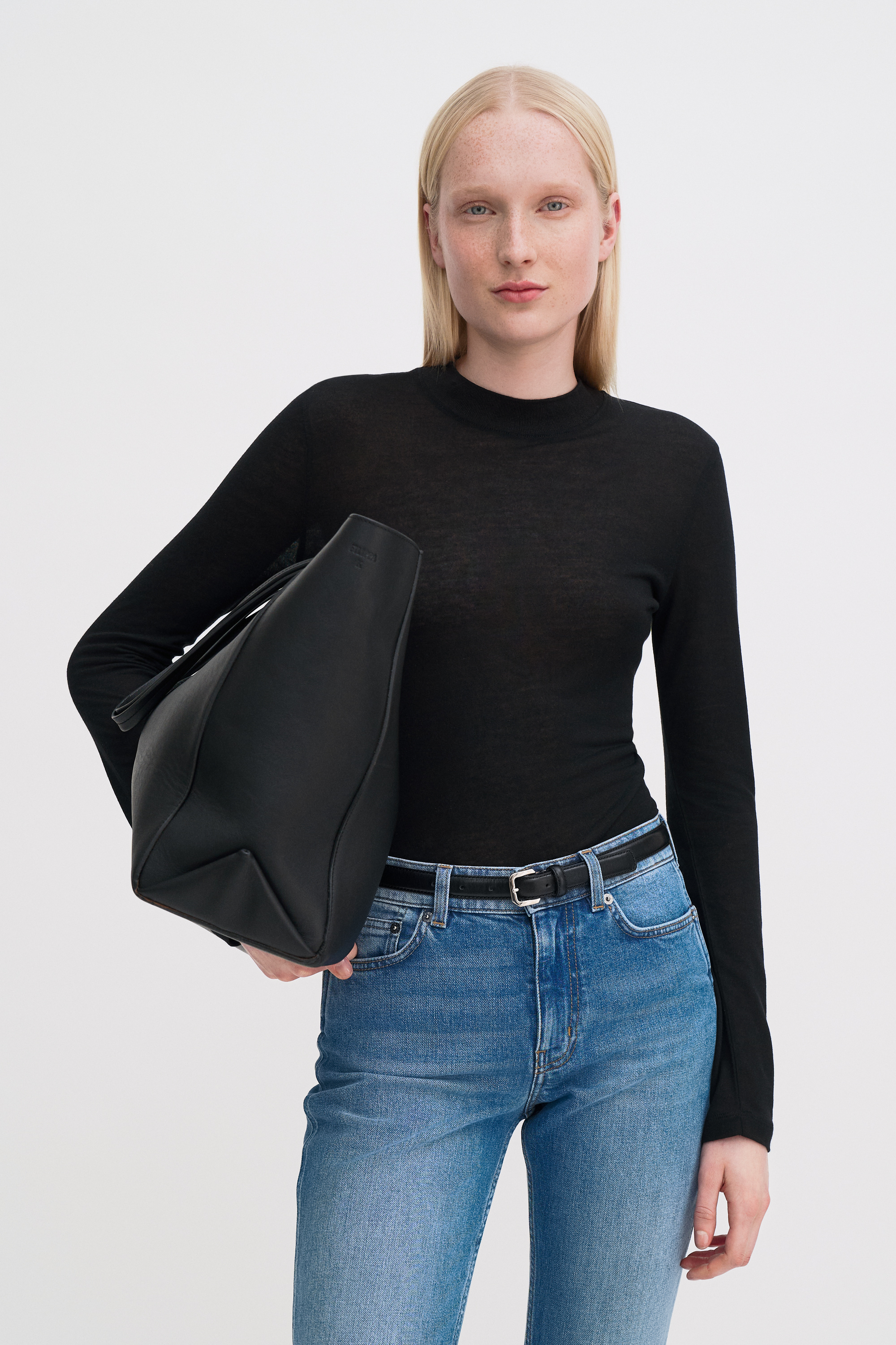 Filippa K Lyocell Cashmere Mock Neck Top In Black