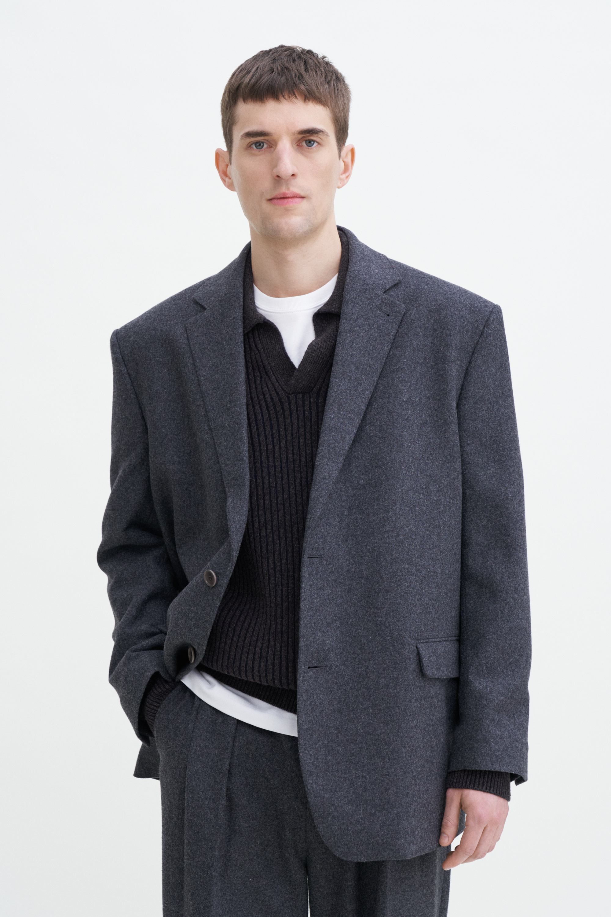 Filippa K Oversized Brushed Wool Blazer In Grey