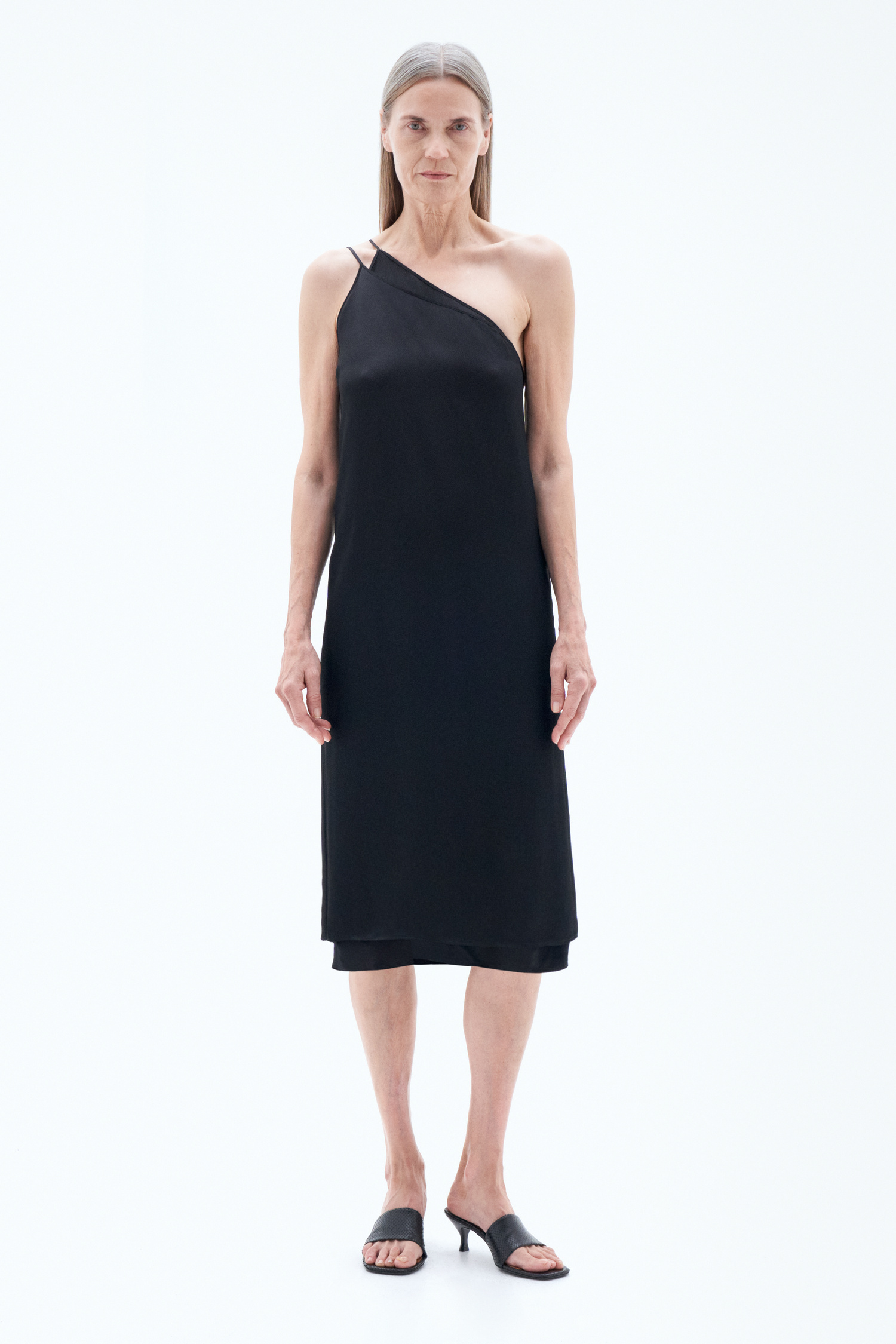 Filippa K Asymmetric Seersucker Dress In Black
