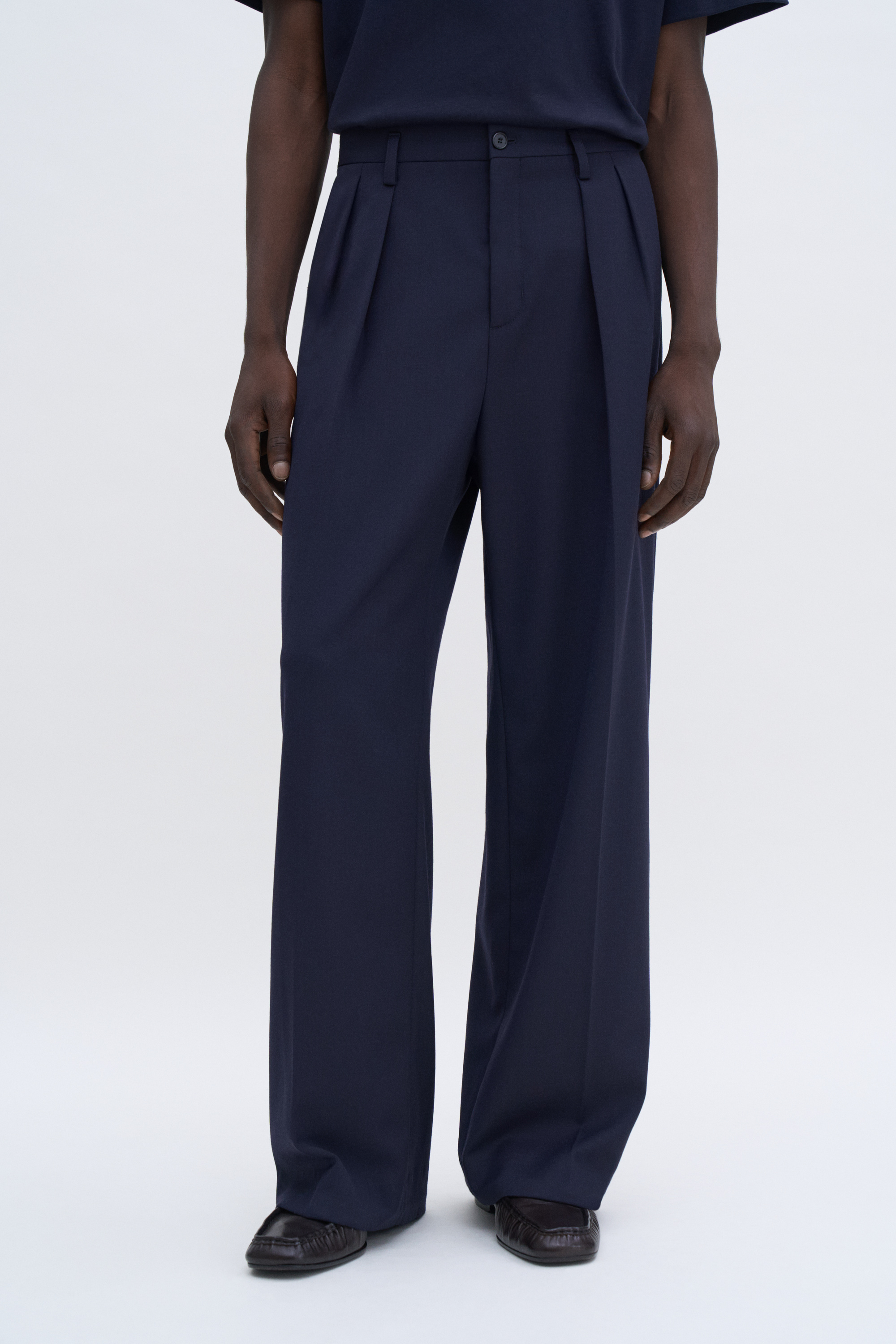 Filippa K Wide Wool Trousers In Blue